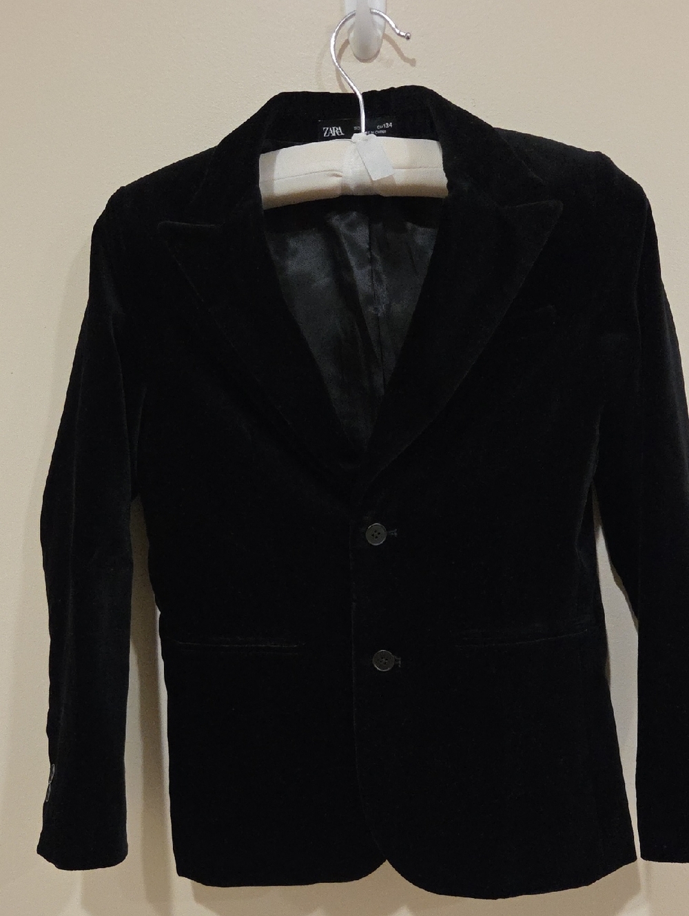Zara Kids Black Velvet Sport Coat - Two-Button Notch Lapel